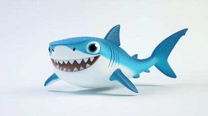 Smiling Cartoon Blue Shark with White Teeth and Big Eyes