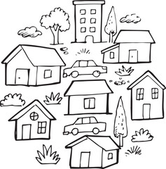 Set of house doodle vector illustration isolated on white background