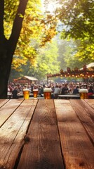 Enjoying craft beers at a lively outdoor festival surrounded by trees on a sunny afternoon