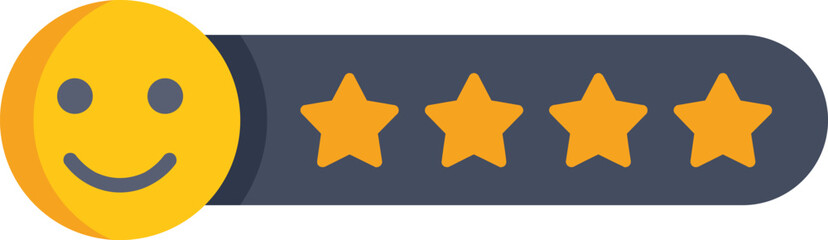 Rating satisfaction concept represented by a happy emoji and five stars, perfect for customer satisfaction