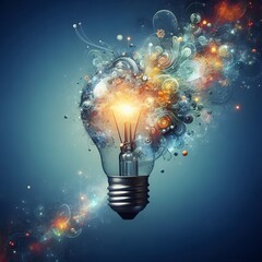 Creative light bulb abstract on glowing blue background generative AI