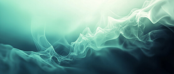 Abstract green smoke background with flowing lines and ample copy space for design use
