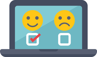 Online survey with a happy and sad face representing satisfaction levels, allowing the customer to give feedback