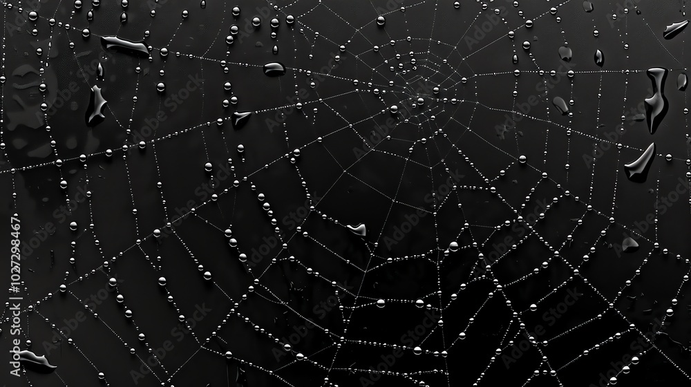 Wall mural a spider web with dew drops on the strands.