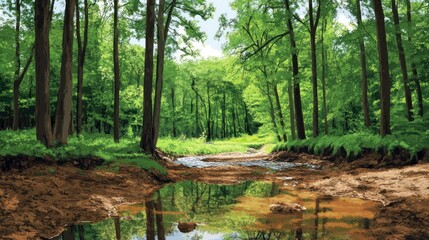 A Tranquil Forest Stream Reflection