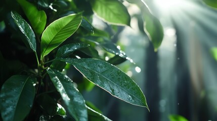 Obraz premium Fresh Green Foliage Illuminated by Sunlight