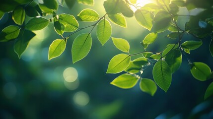 Sunlit Green Leaves with Bokeh Background