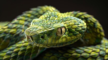 Fototapeta premium A green snake with a green head and green body