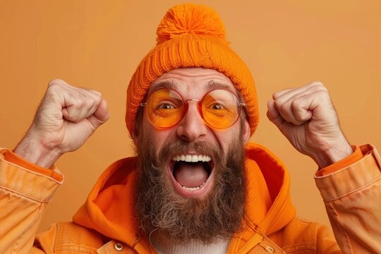 Joyful postal worker delivering packages in bright orange attire