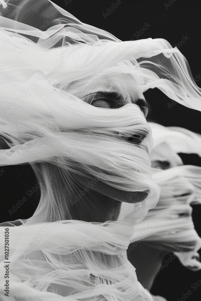 Poster ethereal silky smoke patterns creating fluid shapes against dark background