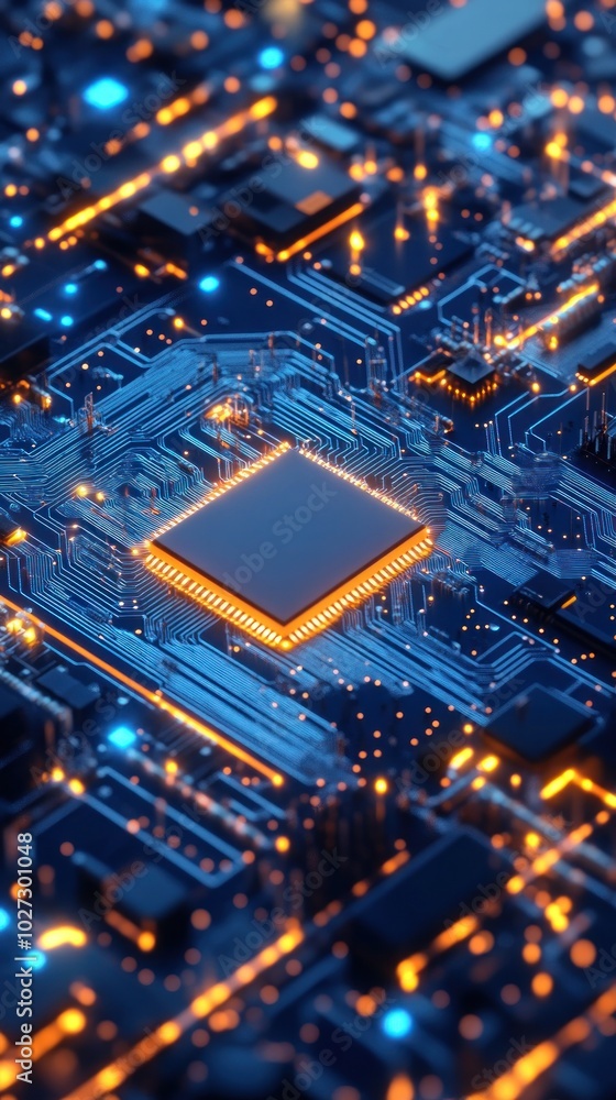 Poster a close-up view of a computer chip on a motherboard