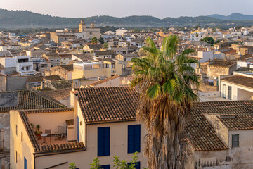 Aerial view of the Mallorcan town of Arta, on the island of Mallorca at sunrise. Spain