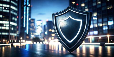 A sleek black shield logo template designed for security and protection, perfect for showcasing night photography themes in a modern and sophisticated style.