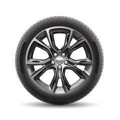 Obraz premium Realistic aluminum car wheel with tire style sport racing on white background vector
