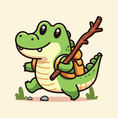 Naklejka premium Crocodile adventures. Funny cartoon vector illustration.