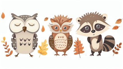 A cartoon illustration of an owl, a raccoon and a rabbit.
