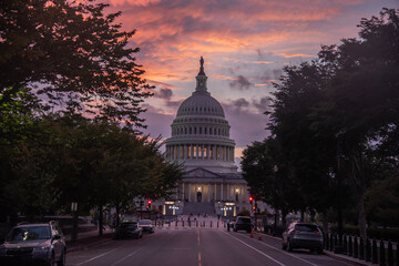 Colorful sky over Capitol building in Washington D.C.