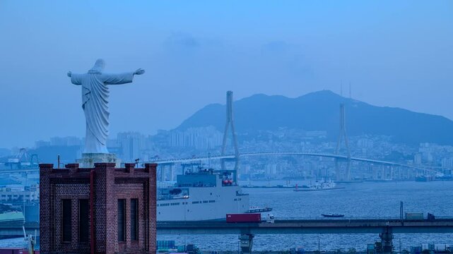 day to night 4k time lapse video including Busan Port and Busan Port Bridge