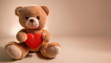 Adorable Brown Teddy Bear Holding Red Heart. Perfect for Valentine's Day, Love, or Child Gift Concepts in Toy and Relationship Themed Designs