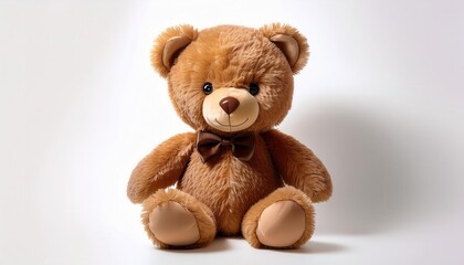 Obraz premium Adorable Brown Teddy Bear with Black Bow Tie. Cute Plush Toy for Kids' Room Decor, Valentine's Gift, or Baby Shower Present, Posed in a Soft Lighting Studio Setup