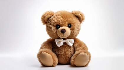 Adorable Brown Teddy Bear with Black Bow Tie. Cute Plush Toy for Kids' Room Decor, Valentine's Gift, or Baby Shower Present, Posed in a Soft Lighting Studio Setup