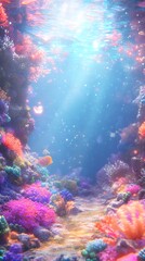 Fototapeta premium Sunlight shines on colorful coral reef