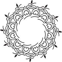 Simple, abstract and circle floral mandala art design, Alpona design, floral art design with black color on a white background for coloring book, relaxing cover, door alpona and various purposes.