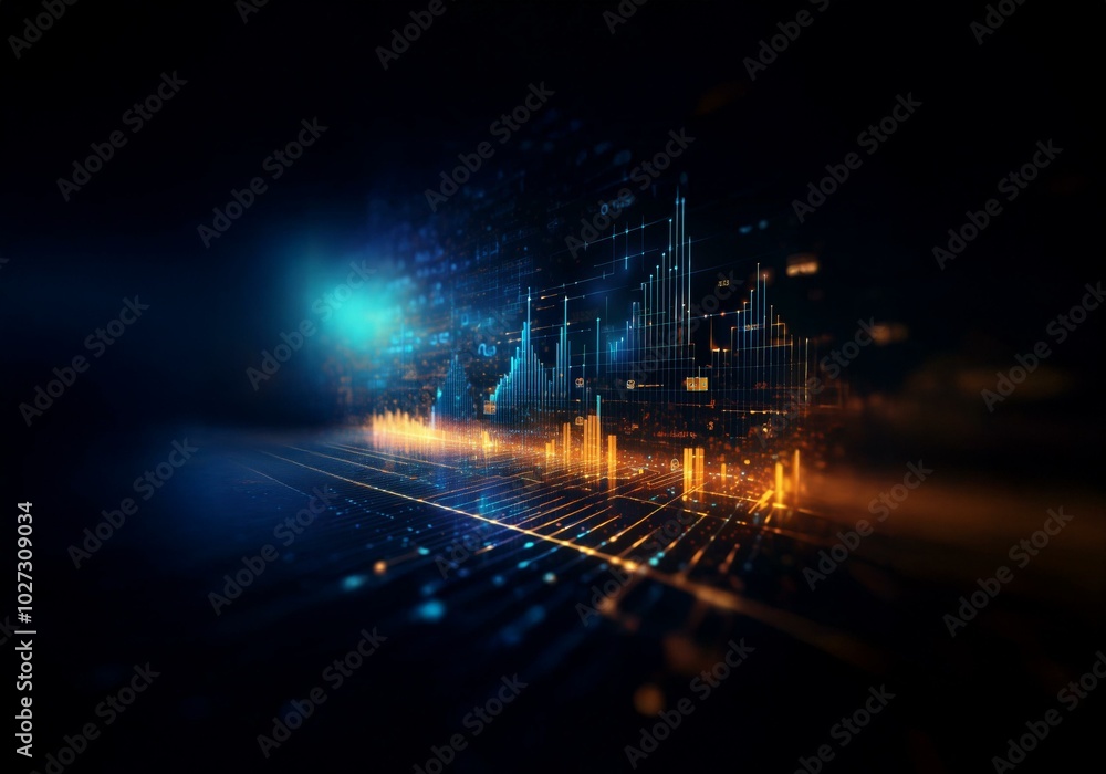 Poster Abstract digital background with glowing lines and data.