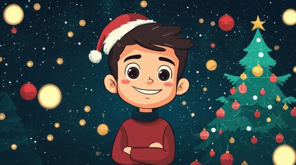 Fototapeta premium Happy Christmas Boy with a Christmas Tree.