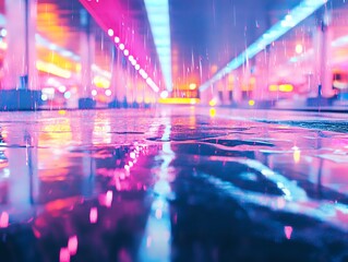 Surreal urban landscapes, luminous reflections of dreams, exploration through vibrant lights and colors, a utopia reborn in fantasy