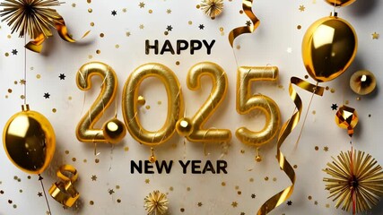 Celebrate the arrival of 2025 with festive decorations, balloons, and gold-themed decorations for a joyful New Year celebration