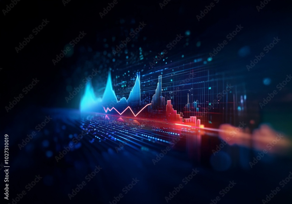 Leinwandbilder a futuristic abstract background with glowing blue and red lines forming a graph on a dark digital g