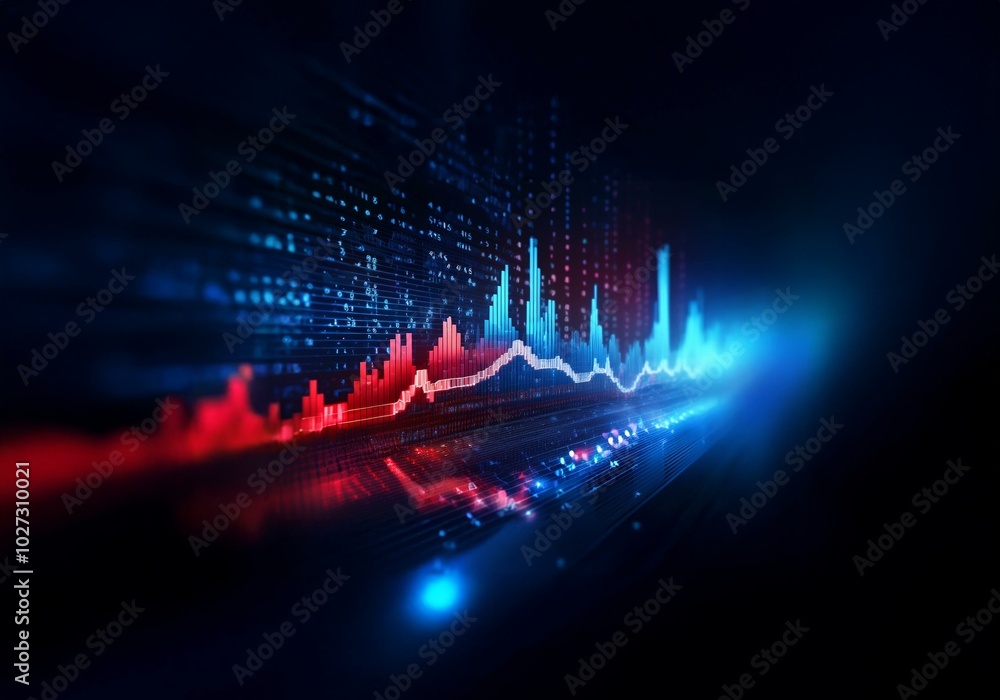 Fototapete a digital display with a red and blue line graph on a dark background.