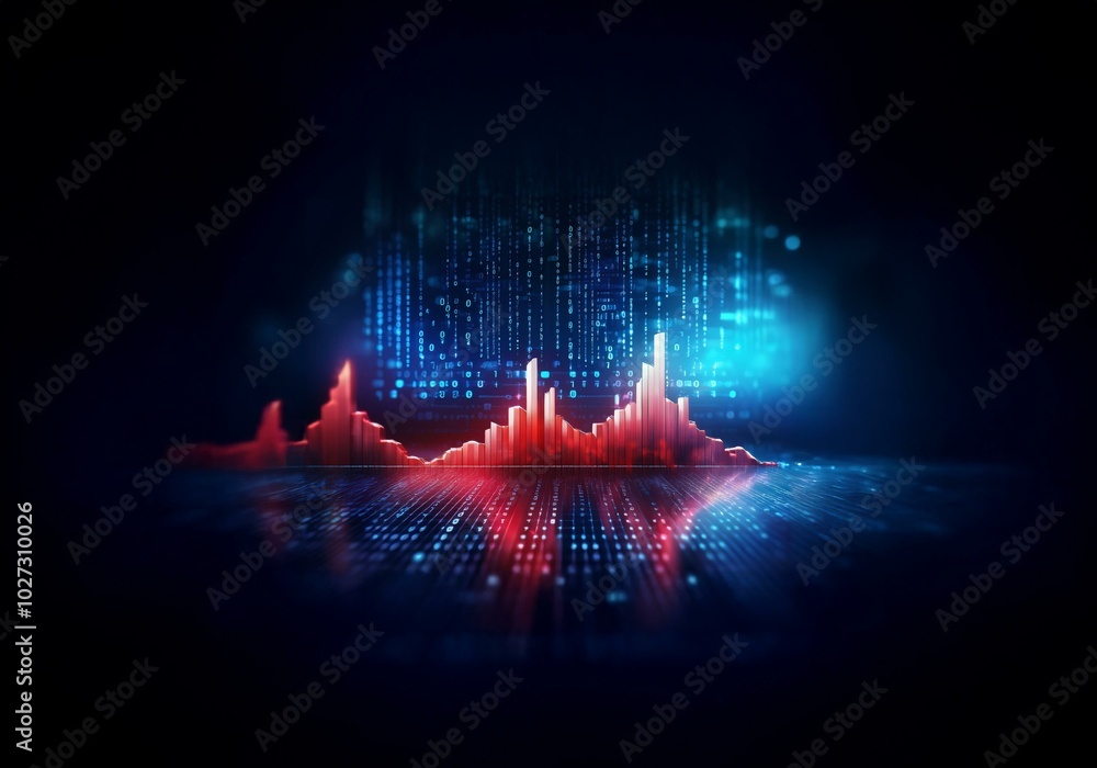 Poster a glowing red graph rises against a backdrop of blue binary code.