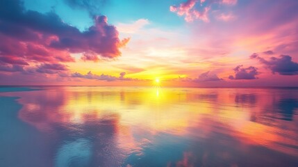 Serene Sunset Reflected in Calm Ocean Waters