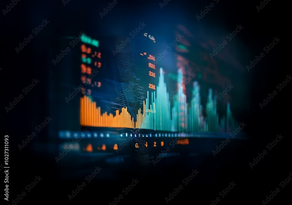 Aufkleber A close-up shot of a computer screen displaying a vibrant orange and green financial chart.