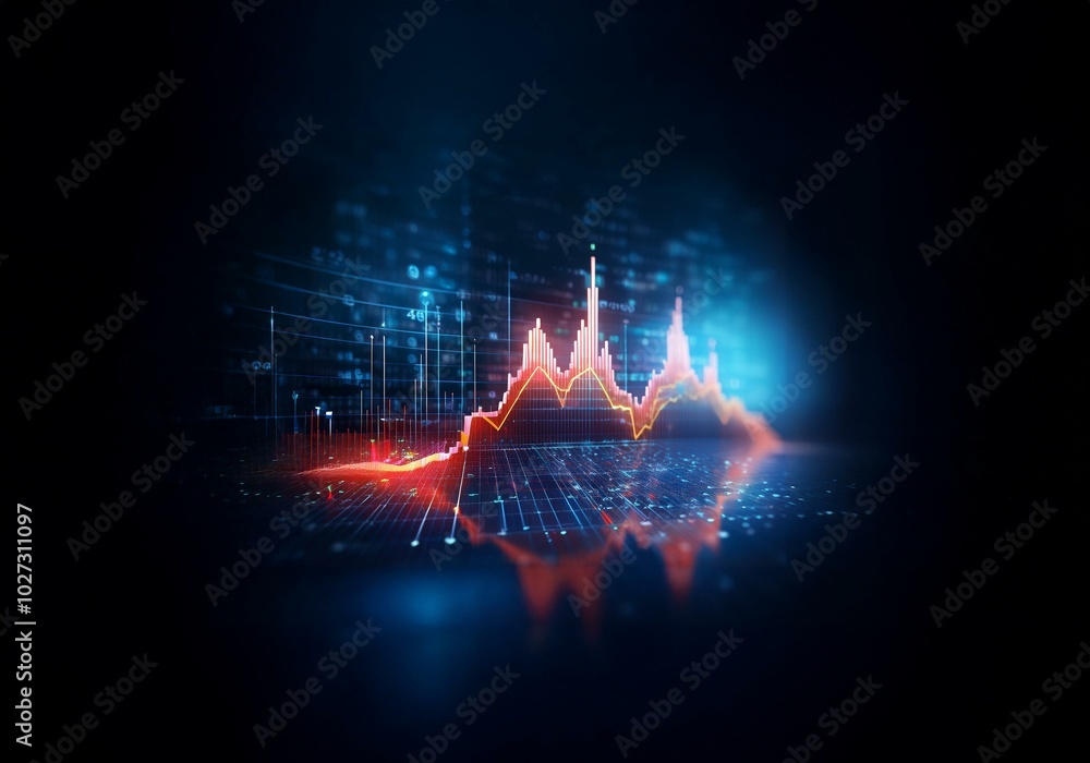 Leinwandbilder a futuristic digital graph with glowing lines and data points against a dark background.