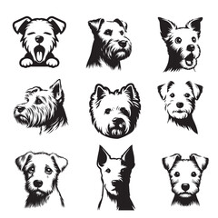 Obraz premium Collection of Westie Dog Face vector illustration - Westie Dog clipart Design in black and white
