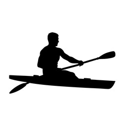 Rower Paddling in Boat Silhouette Minimalist Illustration