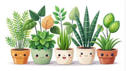 Charming cartoon houseplants designed to inspire growth, perfect for home decor and lifestyle branding. Brighten your space with playful energy and positive vibes.