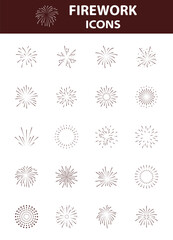 Set of firework icons, new year, celebration, 