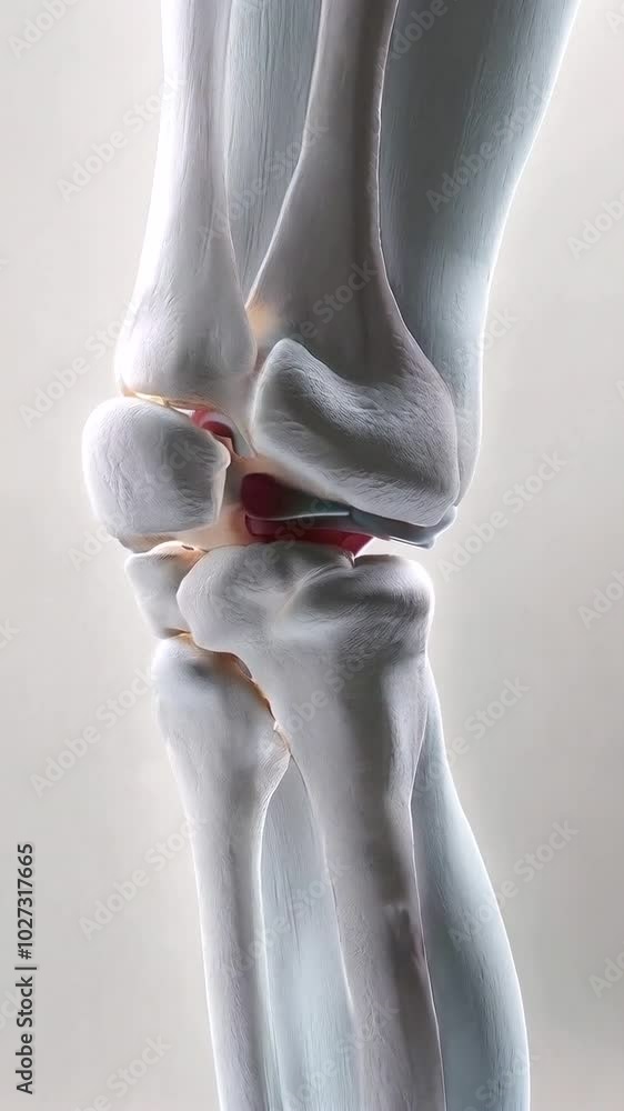 Poster vertical video of exploring human knee joint anatomy and structure of skeletal system