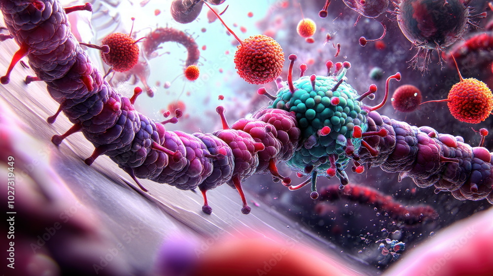 Poster microscopic view of virus and bacteria.