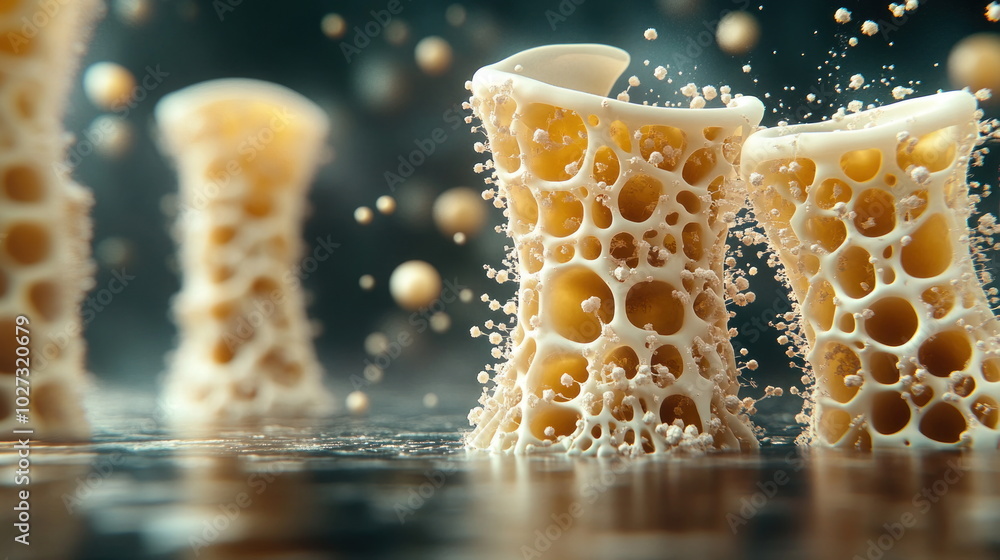 Poster abstract cellular structure with yellow hues.
