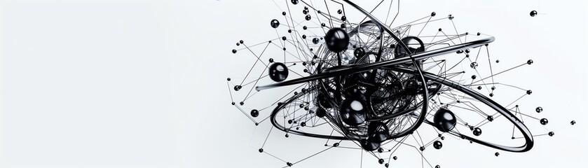 Quantum atom structure, abstract composition, wireframe design, isolated on white background