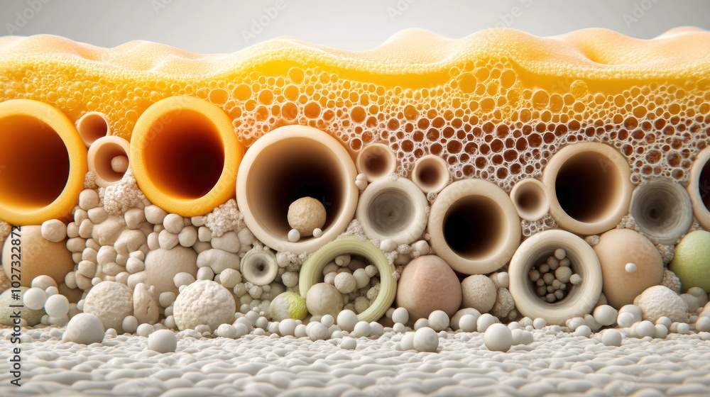 Aufkleber abstract 3d cellular structure with bubbles and spheres.