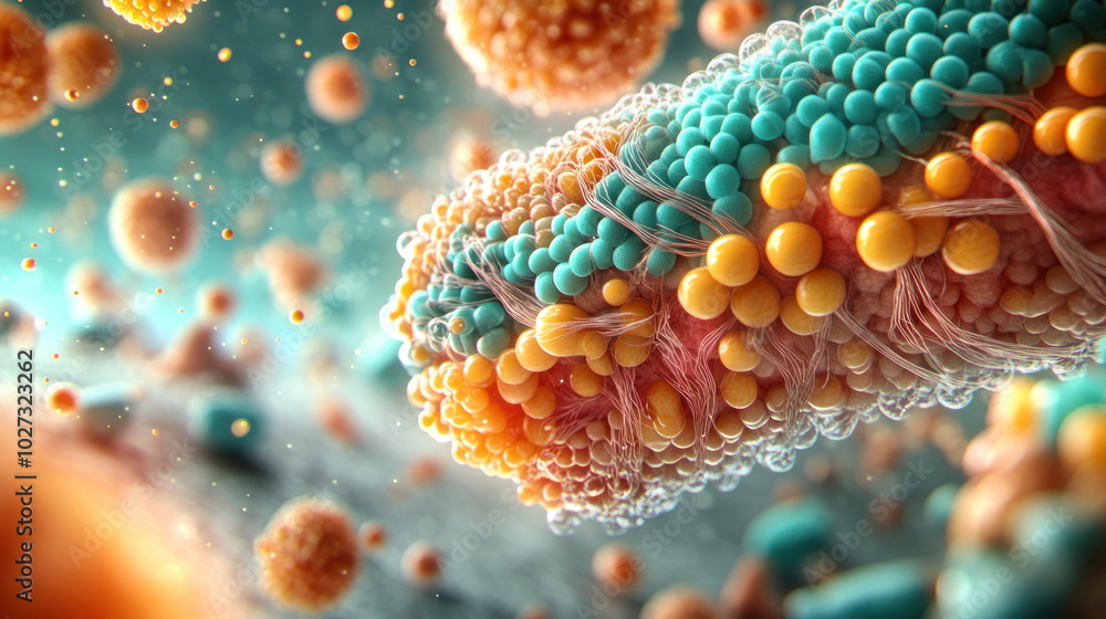 Aufkleber Microscopic Cellular Structure with Colorful Spheres.
