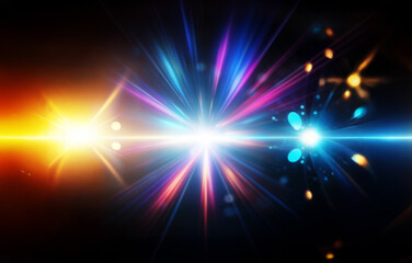 Naklejka premium Abstract light rays in vibrant colors converge in the center on a black background.