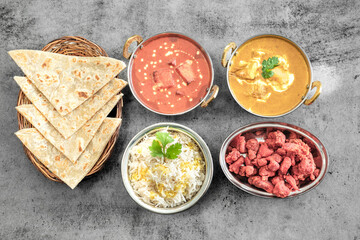 Indian food Thali combinations Indian-style meal with chicken