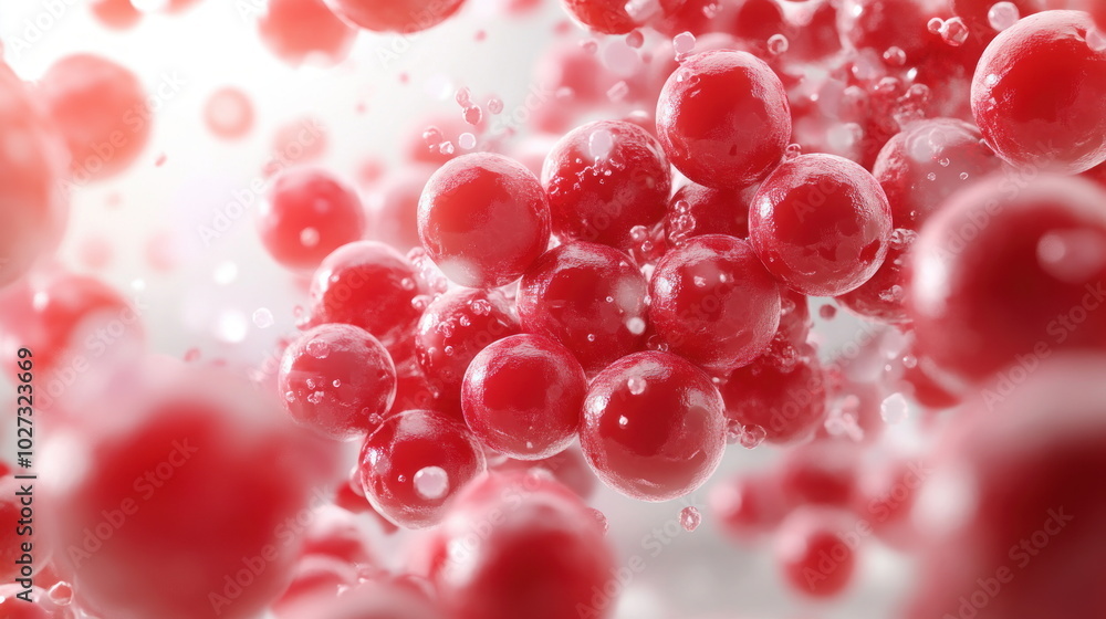 Poster abstract red spheres floating in water.